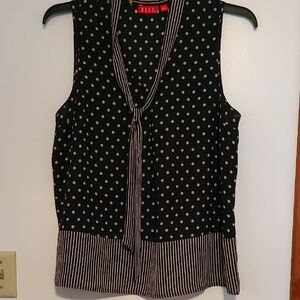 Elle  Black With Tan Stripes & Polka Dots Sleeveless Top SZ L
